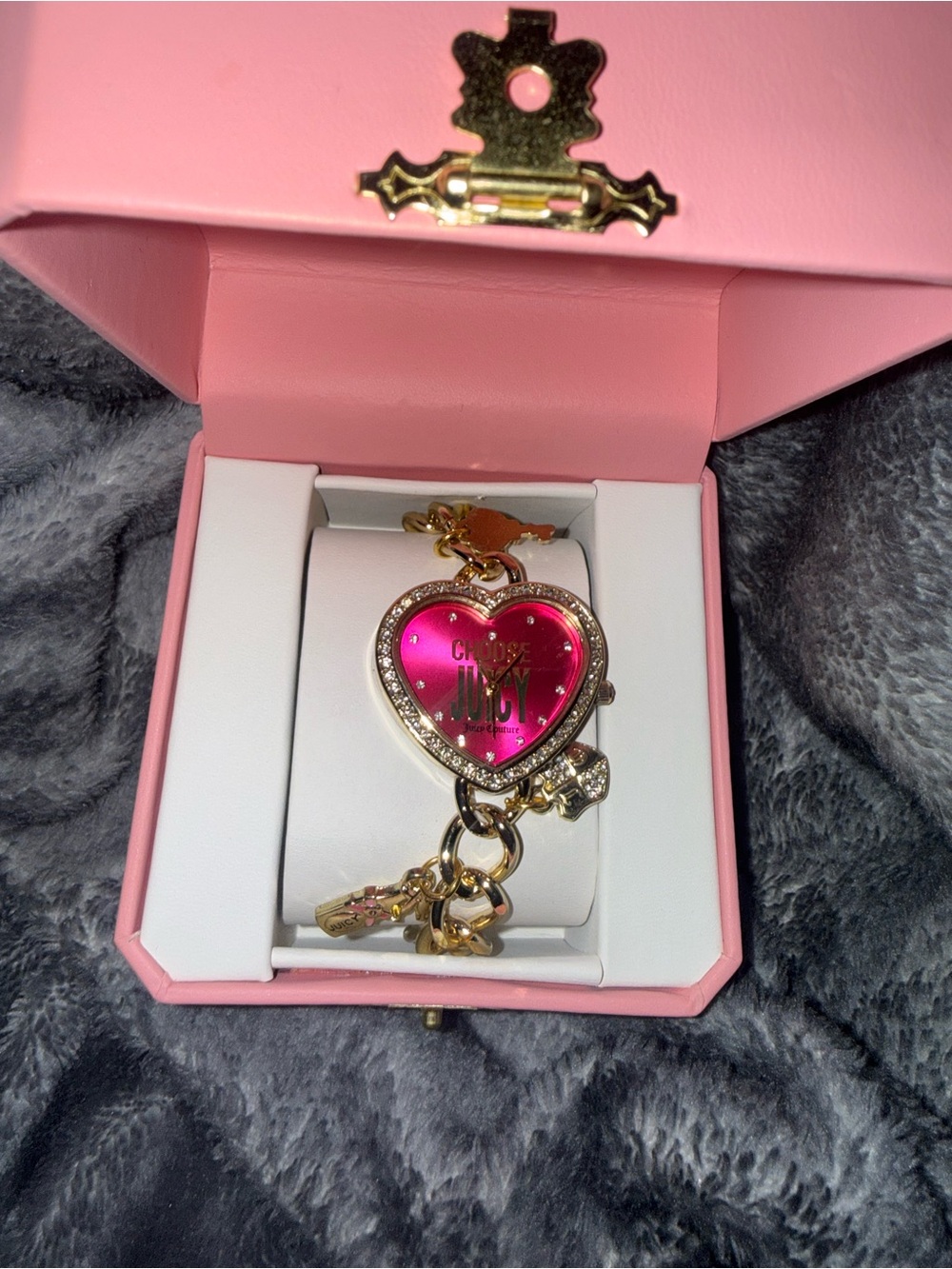 Juicy Couture Pink and Gold Heart Charm Bracelet